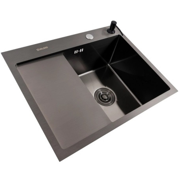 Фото - Мийка кухонна VALESO CM 58x48 R чорна PVD Handmade (круглий сифон 3,0/0,8)