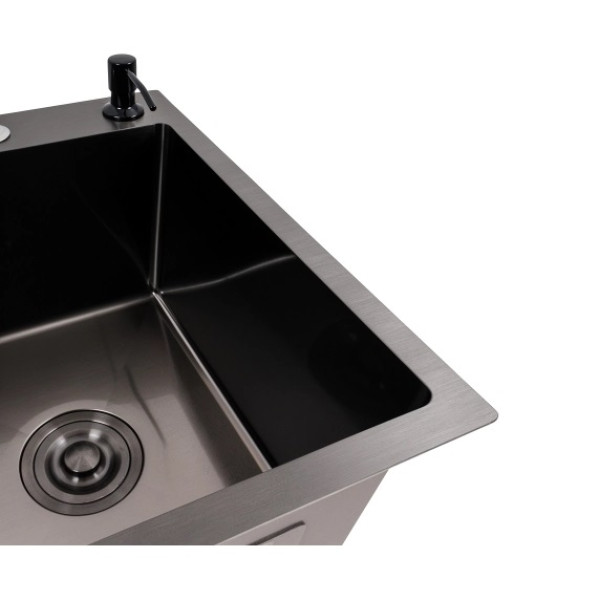 Фото - Мийка кухонна VALESO CM 58x48 R чорна PVD Handmade (круглий сифон 3,0/0,8)