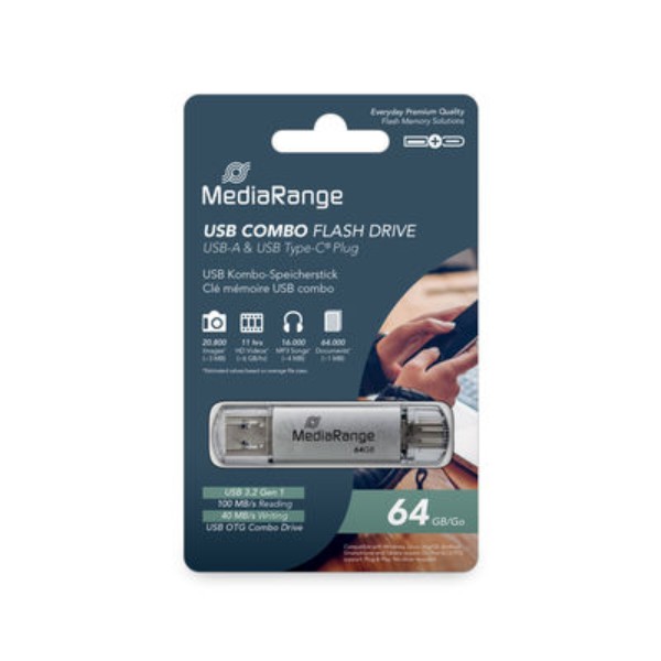Фото - Уцінка - Флеш USB MediaRange USB 3.2 USB-A and USB-C Silver 64GB (MR937)
