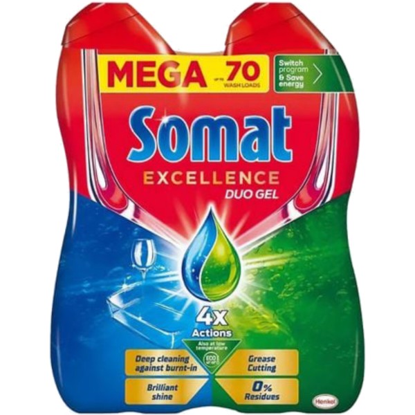 Фото - Уцінка - Гель для посудомийної машини Somat Exellence 684 + 684 мл Фото - Уцінка - Гель для посудомийної машини Somat Exellence 684 + 684 мл