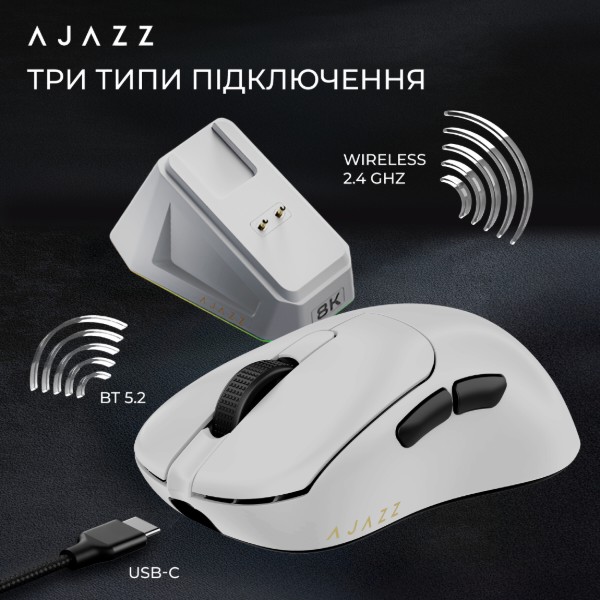 Фото - Уценка - Мышь беспроводная игровая Ajazz AJ179PRO -3 Mod-White-Pixart 3395-8K (AJ179-PRO-W)