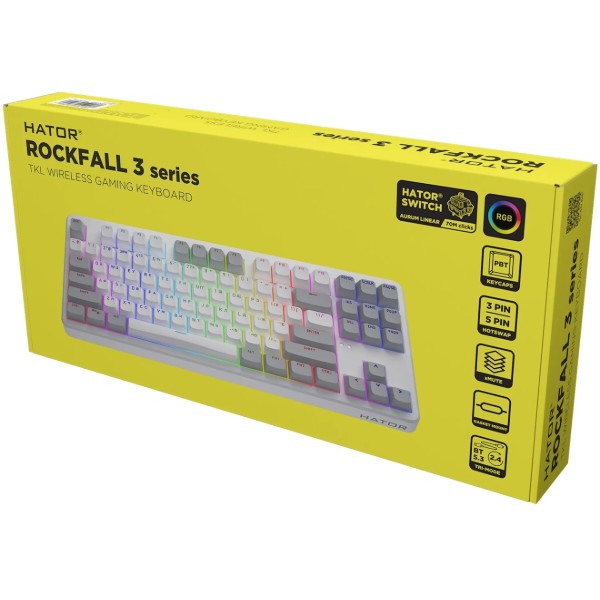 Фото - Уцінка - Клавіатура бездротова ігрова Hator Rockfall 3 Mecha TKL QMK/VIA Orange Wireless White (HTK851UA)