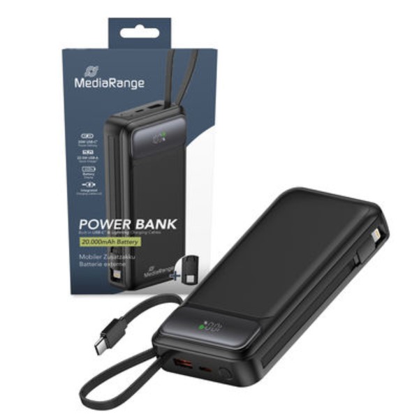 Фото - Батарея мобильная MediaRange Powerbank 20.000 mAh, USB-C, Lightning Charging Cables, Black (MRMA756)