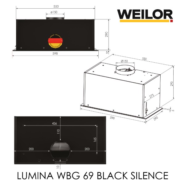 Фото - Уцінка - Витяжка вбудована Weilor LUMINA WBG 69 BLACK SILENCE