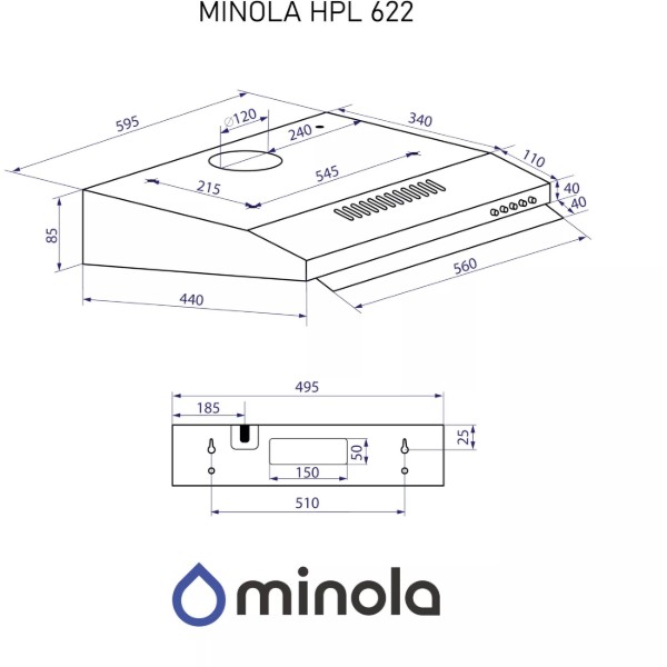 Фото - Уцінка - Витяжка традиційна Minola HPL 622 WH