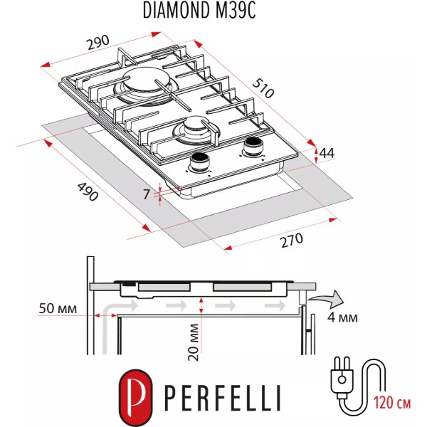Фото - Уцінка - Варильна поверхня газова Perfelli DIAMOND M39C INOX