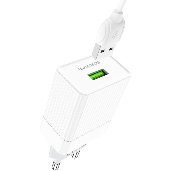 Фото - Мережевий зарядний пристрій BOROFONE BA47A QC3.0 3A + Type-C cable 18W White (6931474728319)