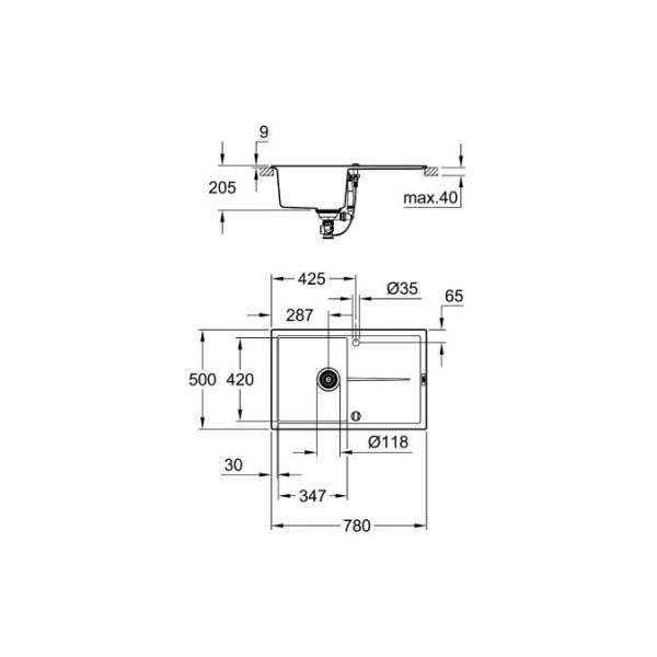 Фото - Мойка кухонная Grohe K400 50-C 78/50 Черный Гранит (31639AP0)