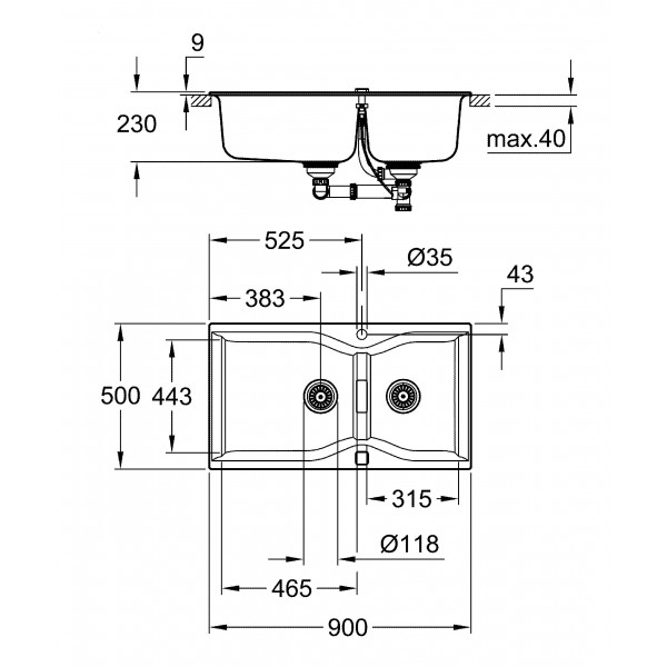Фото - Мойка кухонная Grohe K700 100-C 90/50 Серый Гранит (31658AT0)