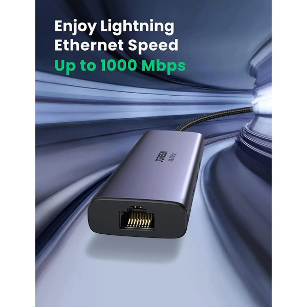 Фото - Хаб USB UGREEN CM512 USB Type-C to 2xUSB3.0+HDMI+RJ45+SD&TF +PD Port Converter Gray (60515)
