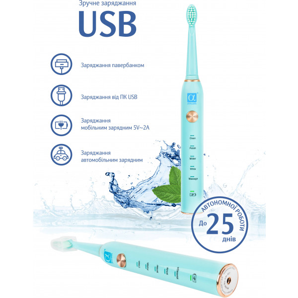 Фото - Зубна щітка електрична AHealth SONIC SMILE 1 green (AHsss1g)