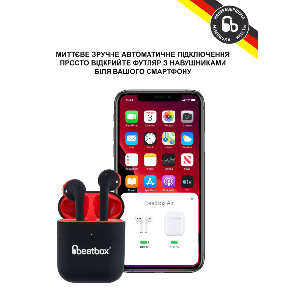 Фото - Навушники вкладиші бездротові TWS BeatBox PODS AIR 2 Wireless charging black-red (bbpair2wcbr)