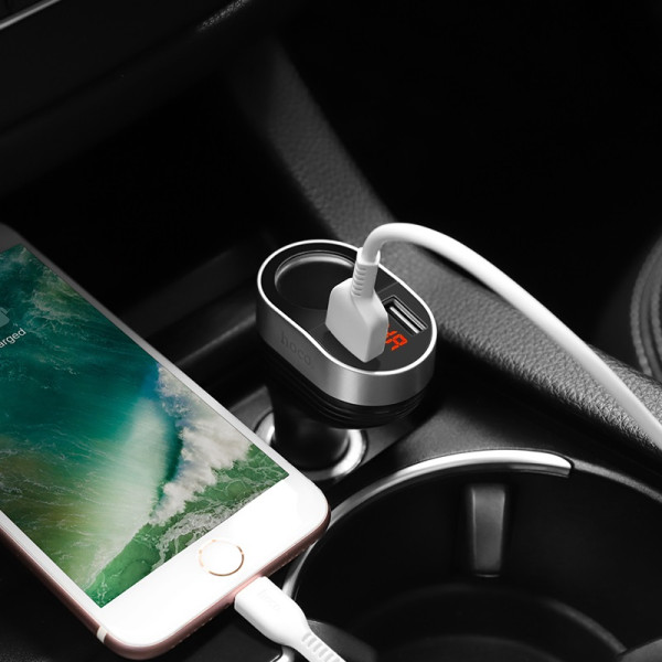 Фото - Автомобільний зарядний пристрій HOCO Z29 Regal digital display cigarette lighter car charger Black (6957531092186)