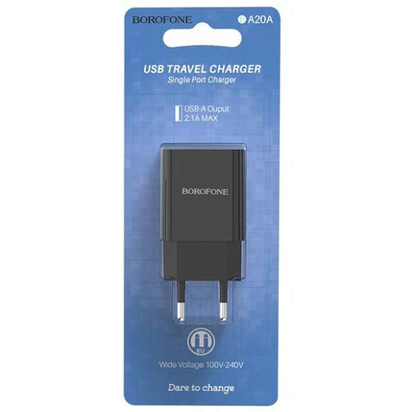 Фото - Мережевий зарядний пристрій BOROFONE BA20A Sharp single port charger 10.5W Black (6931474702081)