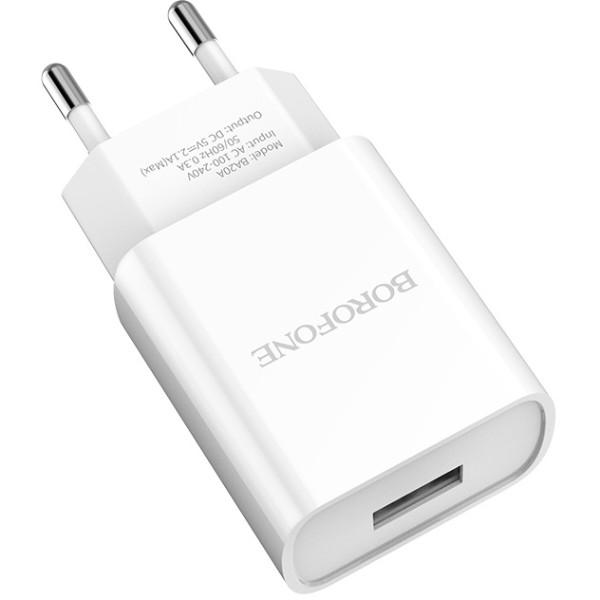 Фото - Сетевое зарядное устройство BOROFONE BA20A Sharp single port charger 10.5W White (6931474700681)