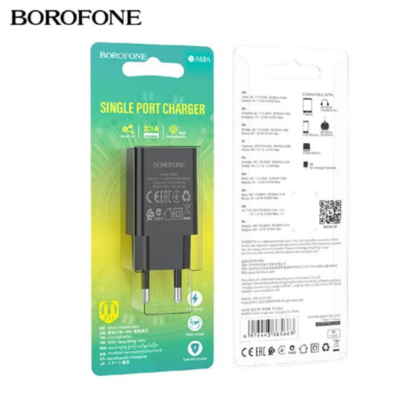 Фото - Мережевий зарядний пристрій BOROFONE BA68A Glacier single port charger 10.5W Black (6974443385663)