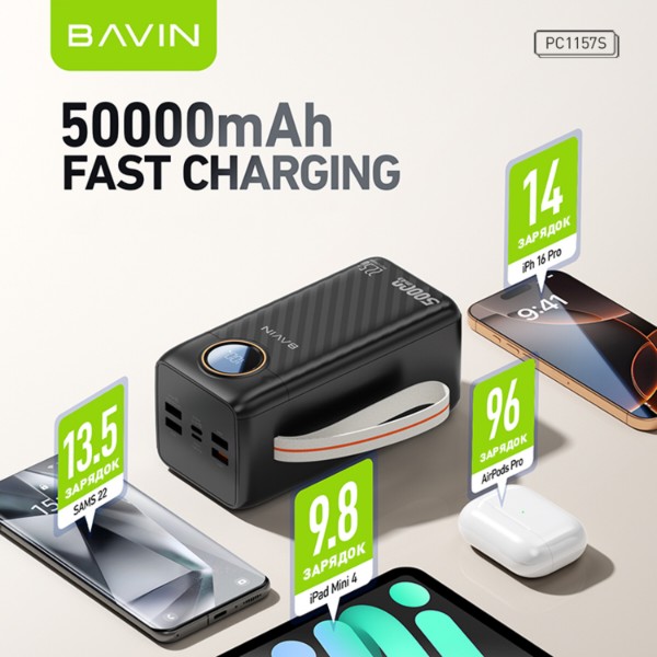 Фото - Батарея мобильная Bavin PC1157S 50000 mAh FAST CHARGING 22.5W Black (Y-PC1157S-BK)