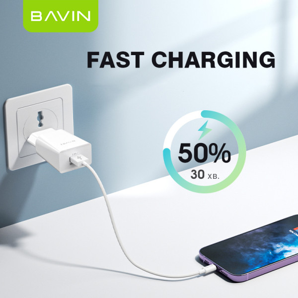 Фото - Сетевое зарядное устройство Bavin PC895Y-M 18W USB-A 2.4A Fast Charging +USB-A/Micro-USB White (C-PC895Y-M WH)