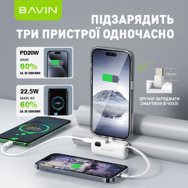 Фото - Батарея мобільна Bavin PC1092S 5000 mAh Mini FAST CHARGING 22.5W White (Y-PC1092S-WH)