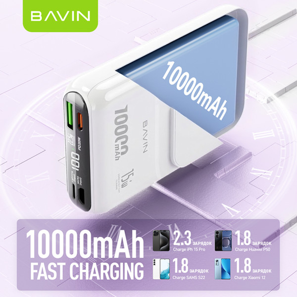 Фото - Батарея мобільна Bavin PC1066S 10000 mAh Wireless FAST CHARGING 22.5W White (Y-PC1066S-WH)