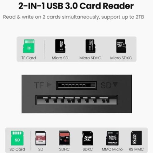 Фото - Кардрідер UGREEN CR127 USB 3.0 2-слота SD/TF Card 0.15m (20250)