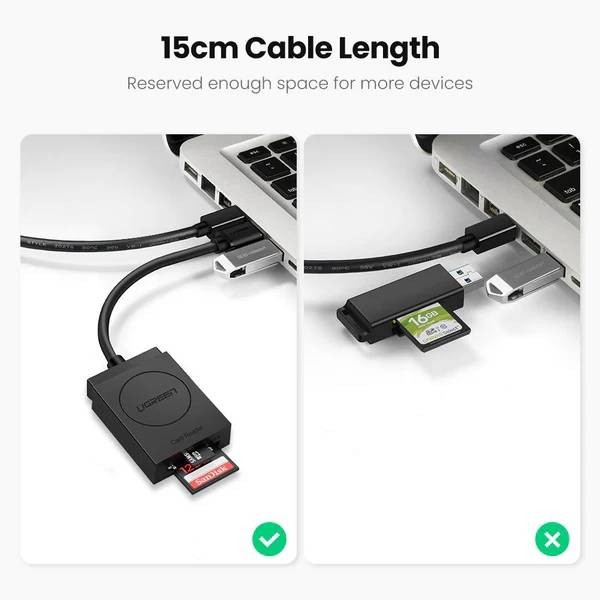 Фото - Кардрідер UGREEN CR127 USB 3.0 2-слота SD/TF Card 0.15m (20250)