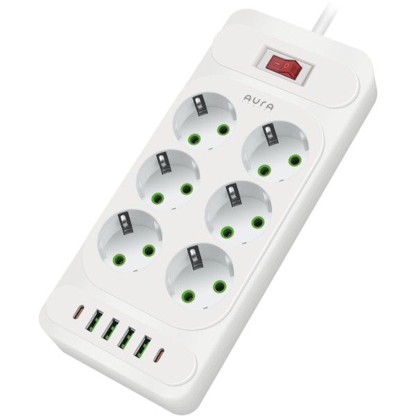 Фото - Сетевой фильтр Aura Energy 6+4 USB-A + 2 USB-C (PD) 2M White (AUEMFP64PD2MW)