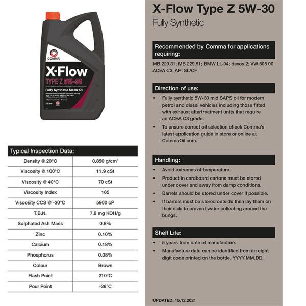 Фото - Олива для авто COMMA X-FLOW TYPE Z 5W-30 5л (XFZ5L)