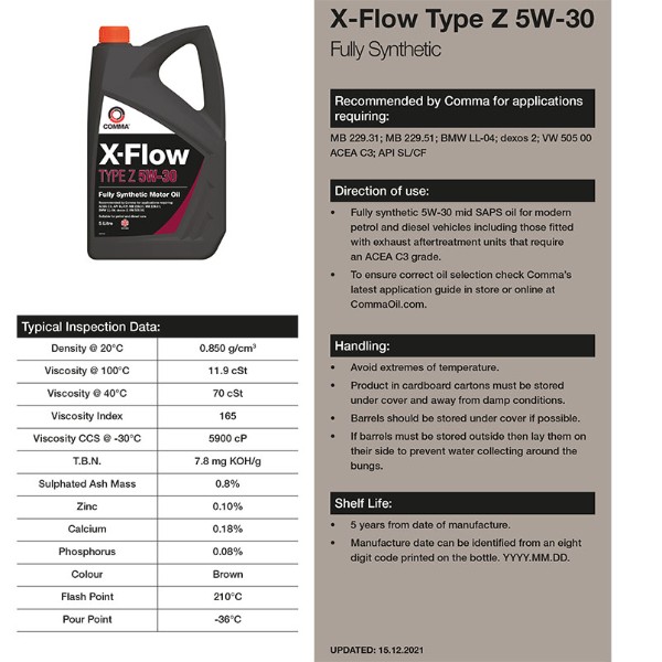 Фото - Масло для авто COMMA X-FLOW TYPE Z 5W-30 5л (XFZ5L)