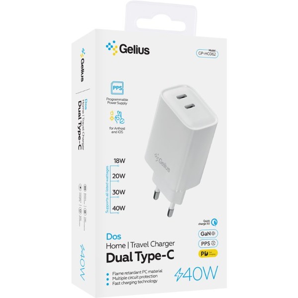 Фото - Уцінка - Мережевий зарядний пристрій Gelius Wall charger Dos 40W GP-HC062 2Type-C White