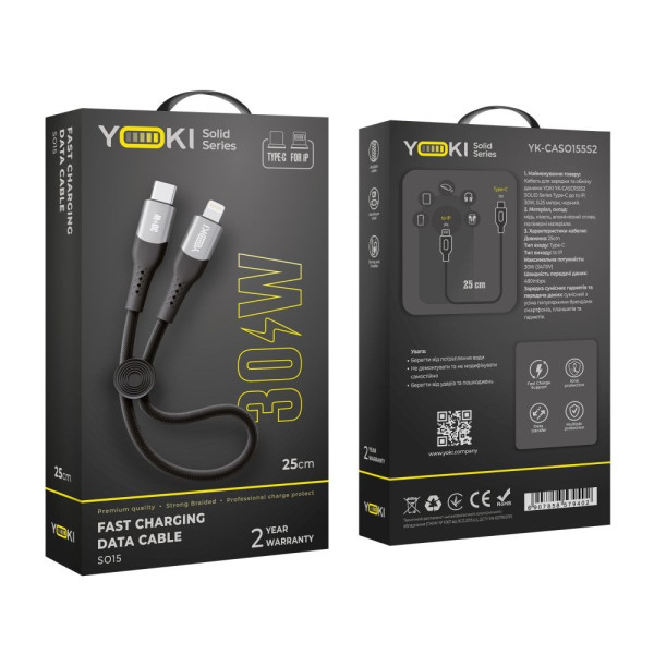 Фото - Кабель синхронізації даних YOKI SOLID Type-C to Lightning 30W 0.25m Black (YK-SO15)
