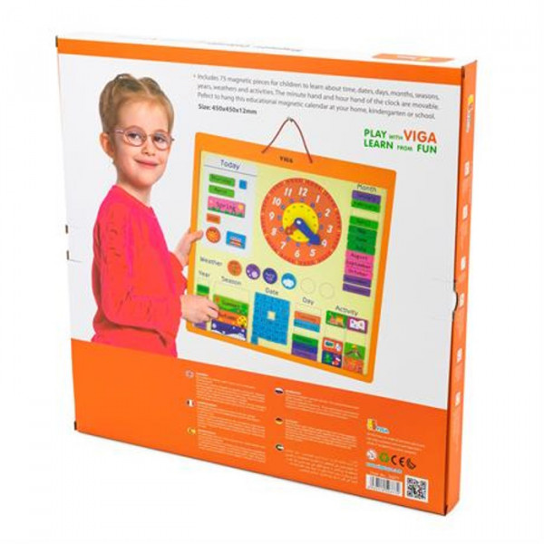 Фото - Бізіборд-дошка Viga Toys календар із годинником англійською мовою (50377)
