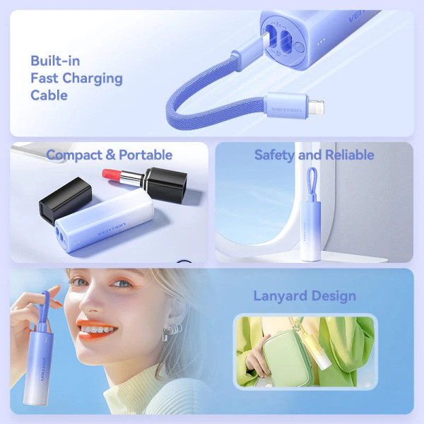 Фото - Уценка - Батарея мобильная Vention 5000mAh 20W PD, USB-C In/Out, Lightning In/Out, with cable, Gradient Blue (FHWL0)