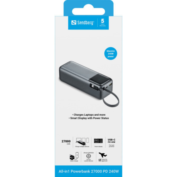 Фото - Батарея мобильная Sandberg 27000mAh 240W PD (421-31)