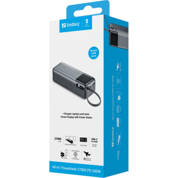 Фото - Батарея мобильная Sandberg 27000mAh 240W PD (421-31)