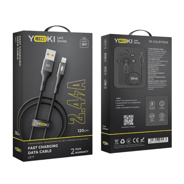 Фото - Кабель YOKI LED Lightning 2.4A 1.2m Black (YK-LE17)