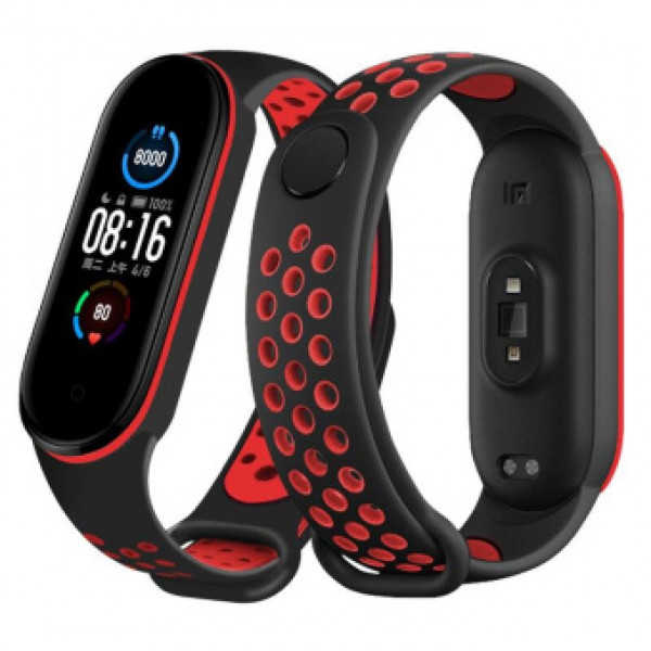 Фото - Ремінець для фітнес-браслету BeCover Nike Style for Xiaomi Mi Smart Band 5 Black-Red (705153)
