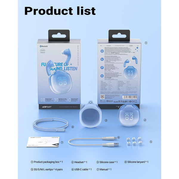 Фото - Навушники вкладиші бездротові TWS AceFast T9 glacier blue (6974316282525)