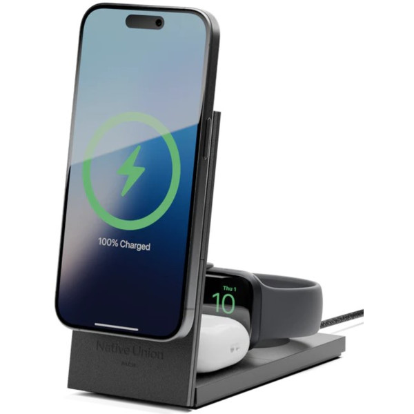 Фото - Бездротовий зарядний пристрій Native Union Rise 3-in-1 Qi2 Wireless Charger Black (RS-3IN1-BLK-INT)