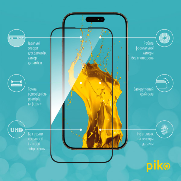 Фото - Захисне скло для смартфону Piko Full Glue for Apple iPhone 16 Pro Black (1283126593406)
