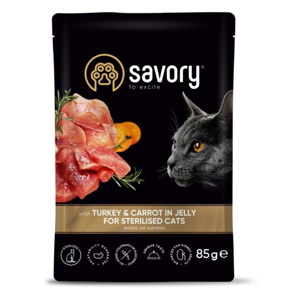Фото - Набор влажного корма для кошек Savory Cat Pouch for Sterilised with Turkey and Carrot in Jelly 85 г, 18+4 шт. (2700000029343)