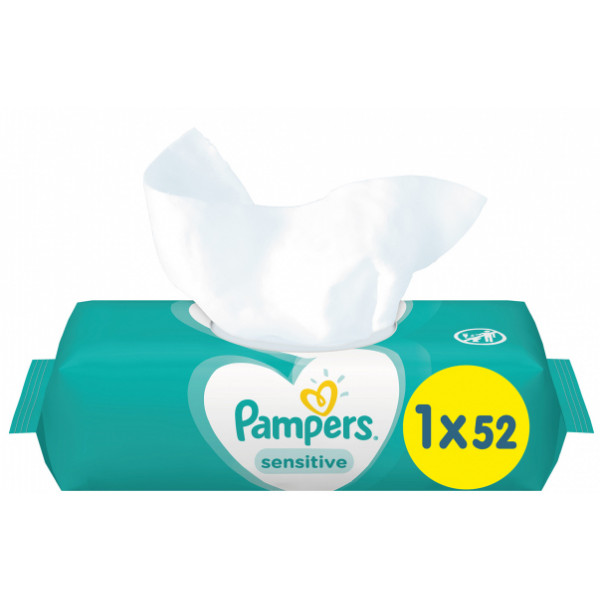 Фото - Вологі серветки для немовлят Pampers Sensitive, 52 шт. (81687184)