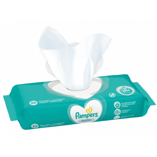 Фото - Вологі серветки для немовлят Pampers Sensitive, 52 шт. (81687184)