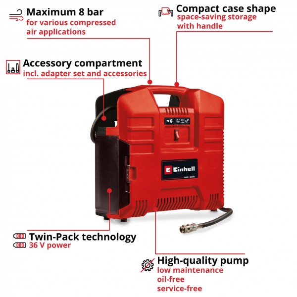 Фото - Автокомпресор Einhell TE-AC 36/8 Li OF Set-Solo PXC (4020440)