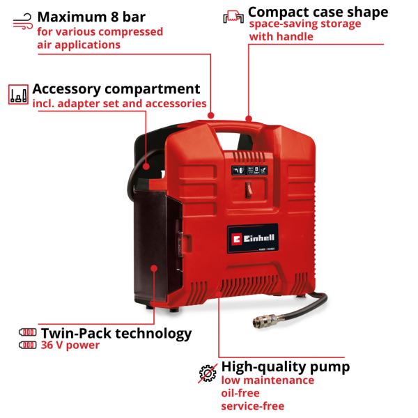 Фото - Автокомпресор Einhell TE-AC 36/8 Li OF Set-Solo PXC (4020440)