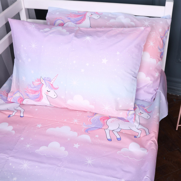 Фото - Комплект постільної білизни дитячий MirSon Бязь 17-0790 Єдиноріг на веселці 110х140 (2200011395760)