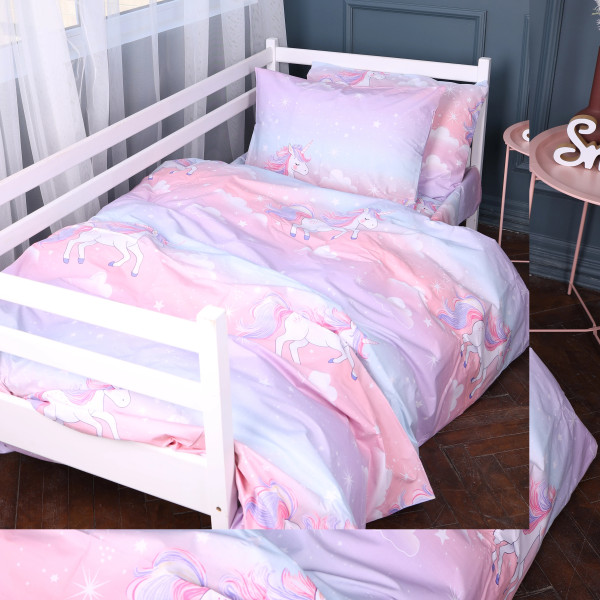 Фото - Комплект постільної білизни дитячий MirSon Бязь 17-0790 Єдиноріг на веселці 110х140 (2200011395760)