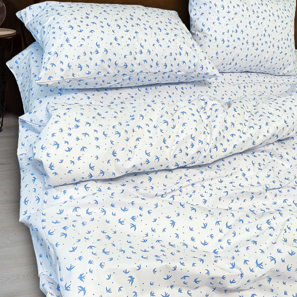 Фото - Комплект постільної білизни Zastelli Ластівки бязь 145х210 Білий (20493)