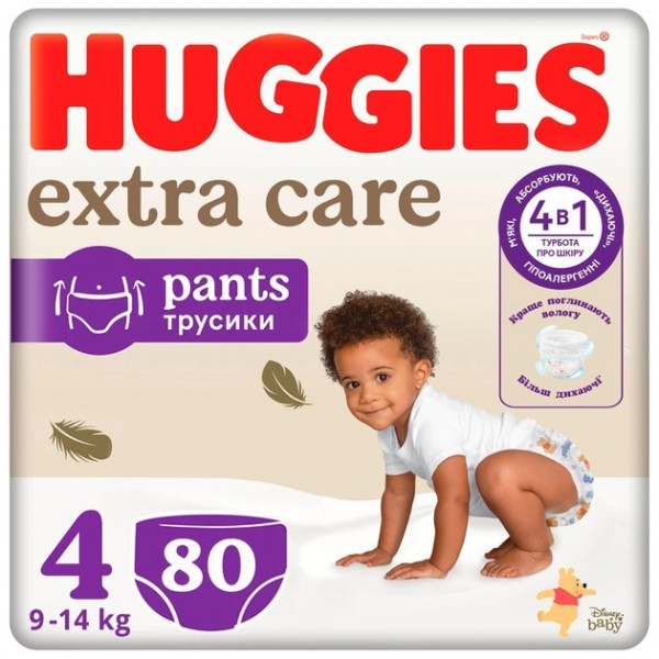 Фото - Одноразовые подгузники-трусики Huggies Extra Care Размер 4 (9-14 кг), 80 шт. (5029053582405)