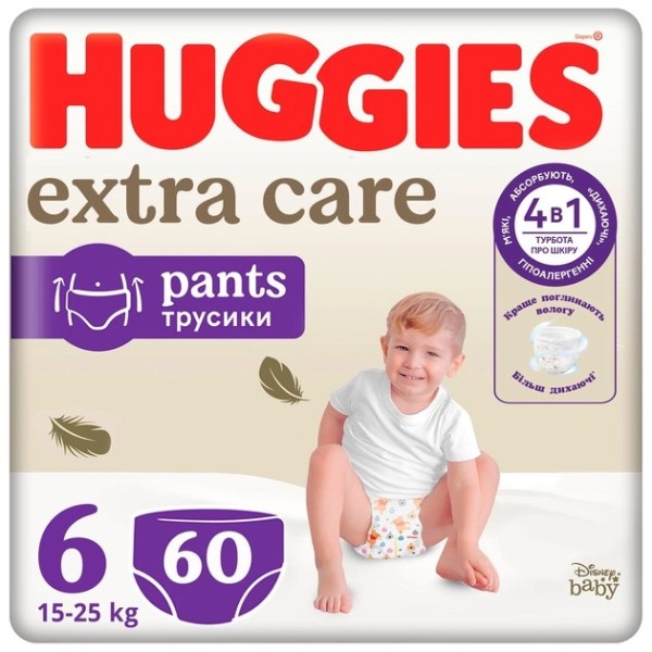 Фото - Одноразовые подгузники-трусики Huggies Extra Care Размер 6 (15-25кг), 60 шт. (5029053582429)